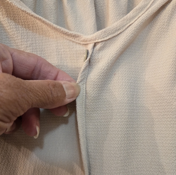 Pretty light tan, long sleeve peasant blouse with elastic waist and at wrists. - Picture 2 of 5